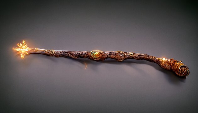 A Magical Wooden Wand 3D Render. Magical Glow With Studio Background Magic Wand.