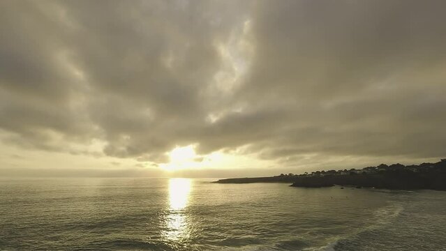 Cloudy Sunset over Mendocino Bay with Silhouetted Town Timelapse