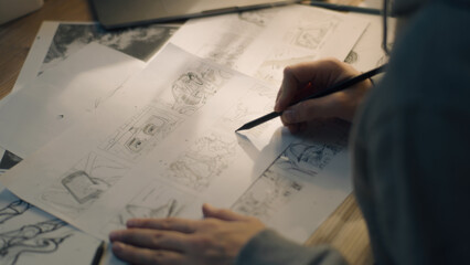 Animator creates sketches for the cartoon. Works on the storyboard. Comics Compilation. Storyboard...