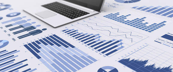 ビジネス資料とノートパソコン、ビジネスインテリジェンス