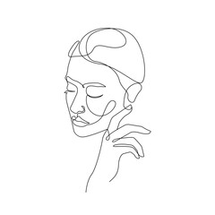 Woman Abstract Face Line Art Drawing. Fashion Female Portrait Minimalist Style. Woman Drawing for Cosmetics. Continuous Line Art Fashion Minimal Print. Beauty Logo. Vector EPS 10