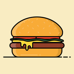 Cheese Burger vector, Flat Style Suitable for Web Landing Page, Banner, Sticker, Background, icon