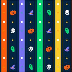 Cute Minimal Happy Halloween Vertical Stripe Line Checkered Gingham Pattern ghost, skull, pumpkin, coffin, witch hat
