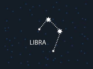 Libra Horoscope Symbol. Zodiac Constellation with Stars. Night Sky map. Vector illustration of Astrological signs 
for calendar, horoscope isolated on a background 
