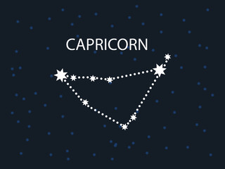 Capricorn Horoscope Symbol. Zodiac Constellation with Stars. Night Sky map. Vector illustration of Astrological signs 
for calendar, horoscope isolated on a background 
