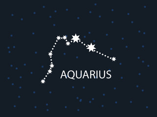 Aquarius Horoscope Symbol. Zodiac Constellation with Stars. Night Sky map. Vector illustration of Astrological signs 
for calendar, horoscope isolated on a background 

