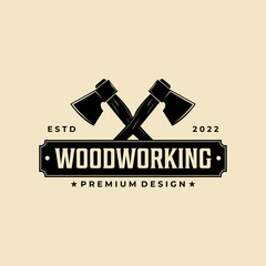 Woodworking ax logo design template vector design template