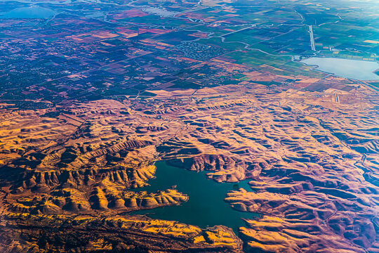 Aerial View Of Los Vaqueros Reservoir With Sacramento Delta