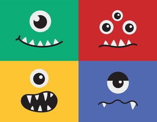 Cute and funny Halloween monster faces vector illustration set.