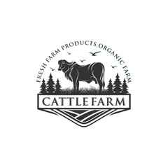 Vintage cattle farm logo vector template 
