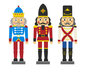 Vector illustration collection set christmas nutcracker toy soldier traditional figurine isolated on white background
