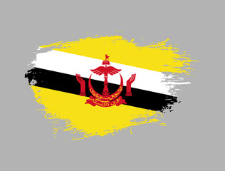 Classic brush stroke painted national Brunei country flag illustration