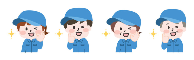 OKポーズをする作業員のセットイラスト