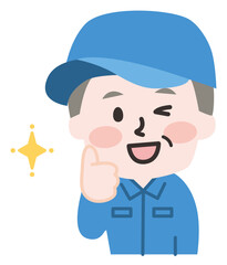OKポーズをするシニア男性作業員 