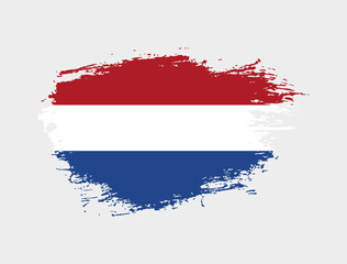 Classic brush stroke painted national Netherlands country flag illustration