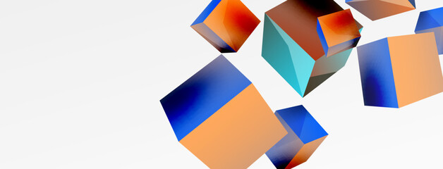 3d cubes vector abstract background. Composition of 3d square shaped basic geometric elements. Trendy techno business template for wallpaper, banner, background or landing