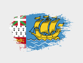 Classic brush stroke painted national Saint Pierre and Miquelon country flag illustration
