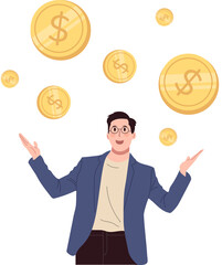 businessman with golden coins income.