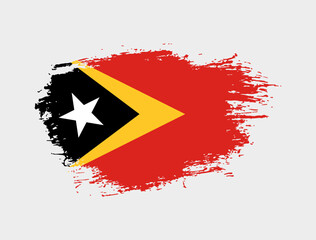 Classic brush stroke painted national Timor Leste country flag illustration