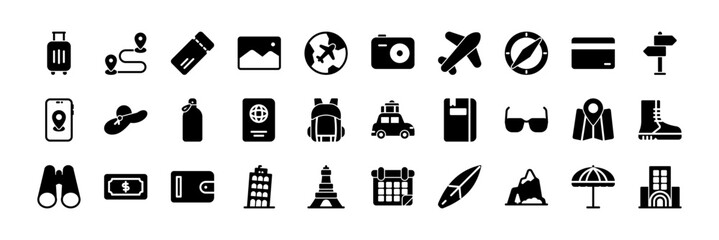 Travel solid icon, 30 icon collection