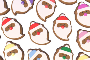 3d Rendering Christmas or new year elements background with decorative cookies and candys. Colorful gifts for holidays. Modern design. Isolated illustration.