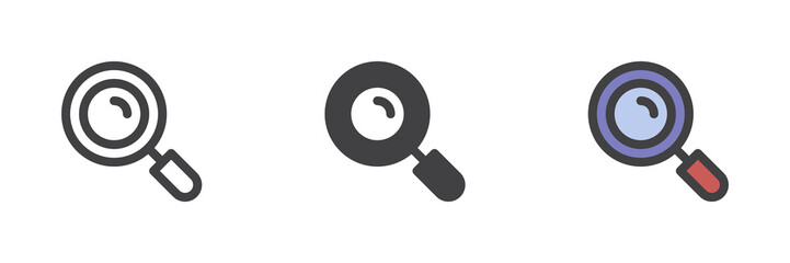 Magnifying glass different style icon set