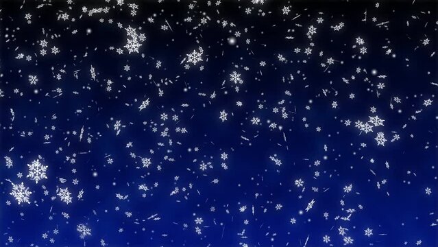雪の結晶 舞う 吹雪 右上から 【背景 グラデーション 黒 瑠璃色 冷気】