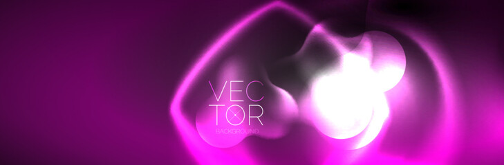 Glowing neon lights abstract shapes composition. Magic energy concept. Template for wallpaper, banner, background or landing