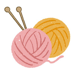 手描きの編み棒と毛糸
