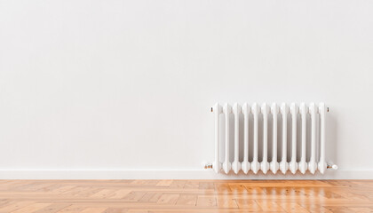 3D heating radiator on white wall at home