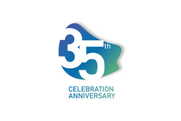 35 year anniversary celebration fun style logotype. anniversary white logo with green blue color isolated on red background, vector design for celebration, invitation and greeting card - Vector