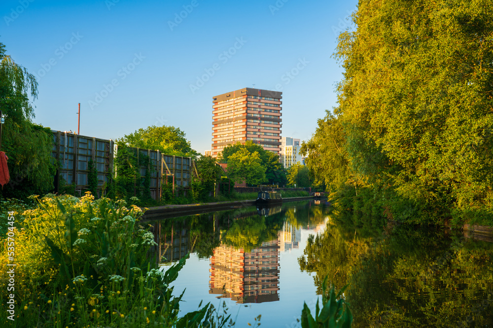 Canvas Prints coventry city canal basin at sunrise. england