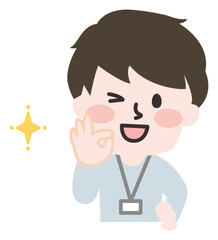 OKポーズをする男性スタッフ