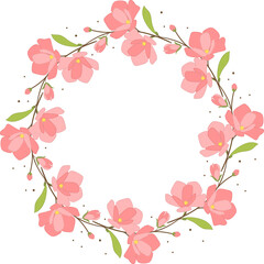 Obraz na płótnie Canvas pink magnolia flower bloom wreath frame flat style