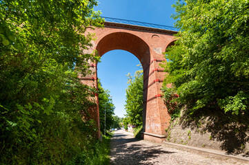 The historic railway viaduct in Lagow, Lubusz Voivodeship, Poland