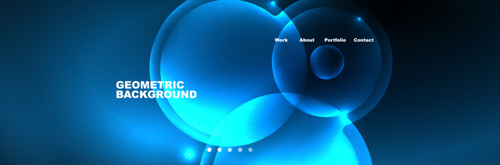 Shiny neon circles and bubbles, dark abstract background with blurred magic neon light, wallpaper design