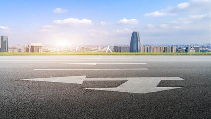Road and modern city buildings landscape skyline