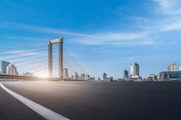 Road and modern city buildings landscape skyline