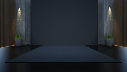 A room with walls, bright lights, and a black background