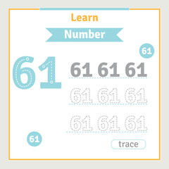 Fototapeta premium Back to school worksheet for kids with number tracing fun vector preschool number illustration for kids learning activity alphabet coloring book