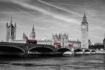 Big Ben and Westminster bridge in London. England