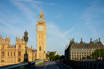 Big Ben clock in the morning sun light. London. England