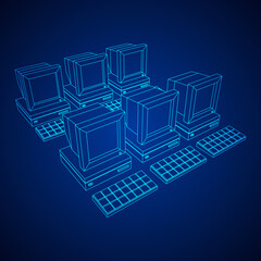 Retro computer with monitor mouse and keyboard. Business concept