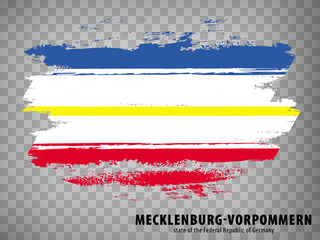 Flag of Mecklenburg-Vorpommern from brush strokes. Federal Republic of Germany.  Flag Free State of Mecklenburg–Western Pomerania with title on transparent background for your web site design, app, UI