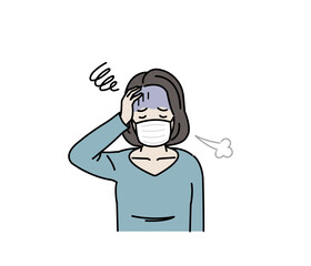 風邪をひく中年の女性　発熱　コロナ　症状　イラスト