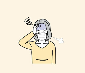 風邪をひく中年の女性　発熱　コロナ　症状　イラスト