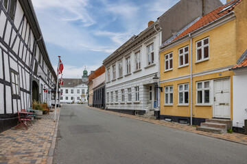 Along the street in Bogense, Bogense is a harbor town on the Kattegat on northern Fyn,Denmark,Scandinavia,Europe	