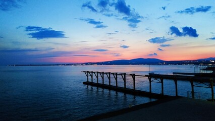 Sunset on the Black Sea coast in the city of Gelendzhik.