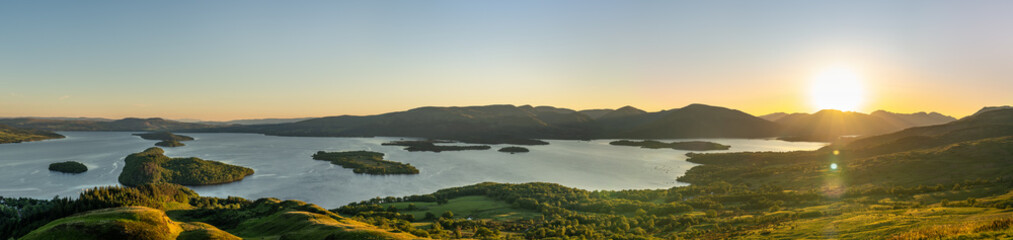 Loch Lomond at sunset in Scotland 