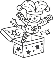 Hand Drawn A cute clown emerges from the box illustration